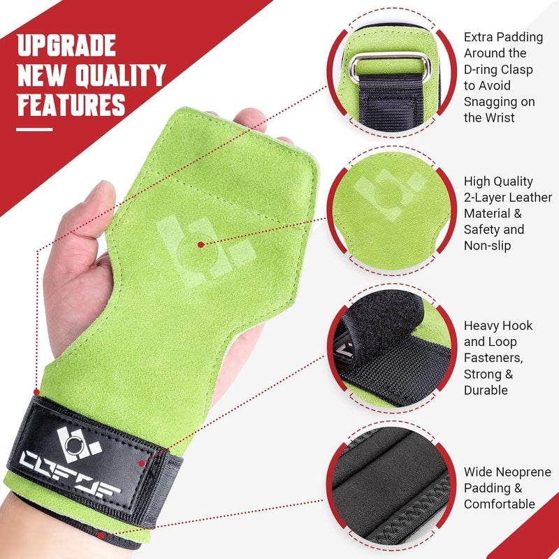 COFOF Weight Lifting Wrist Strap, Double Layer Leather Wrist Strap for Deadlift and Powerlifting, Adjustable Neoprene Padded Gym Workout Lifting Hooks (Pair) - Image 2
